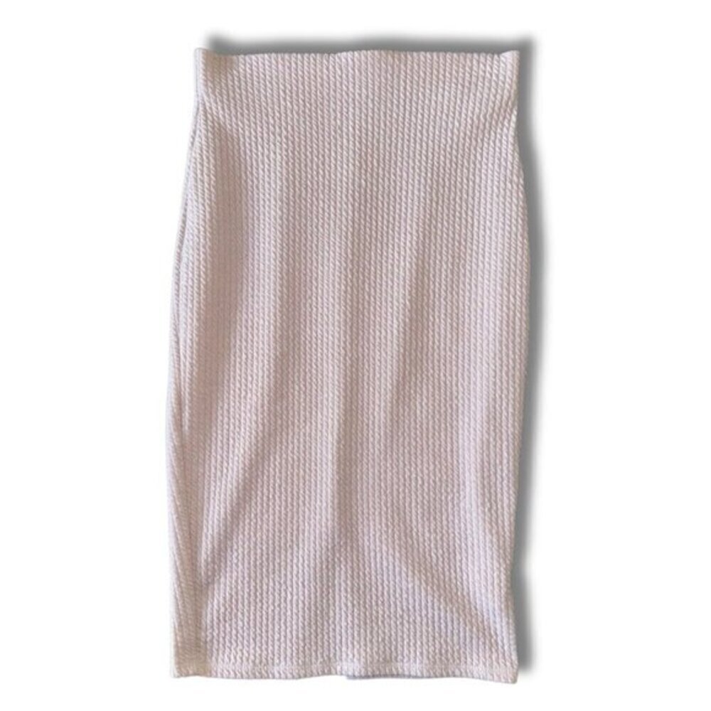Pastel Light Pink Ribbed Long Pencil Skirt Back Slit Women's June & Hudson S